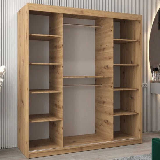 CHOICEWARDROBE Tavira 180cm Artisan Oak sliding door wardrobe with mirrored panels.
