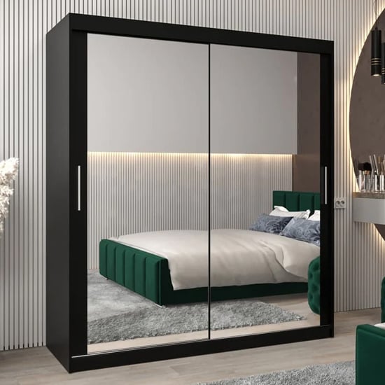 CHOICEWARDROBE Tavira 180cm black sliding door wardrobe with mirrored front panels.