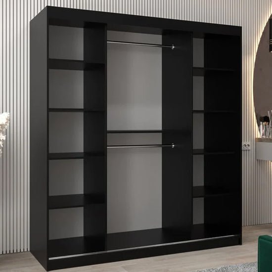 CHOICEWARDROBE Tavira 180cm black mirrored sliding door wardrobe with shelves and hanging rails
