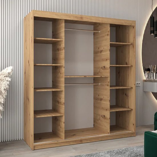 CHOICEWARDROBE Tavira 180cm oak effect sliding wardrobe with shelves and hanging rail