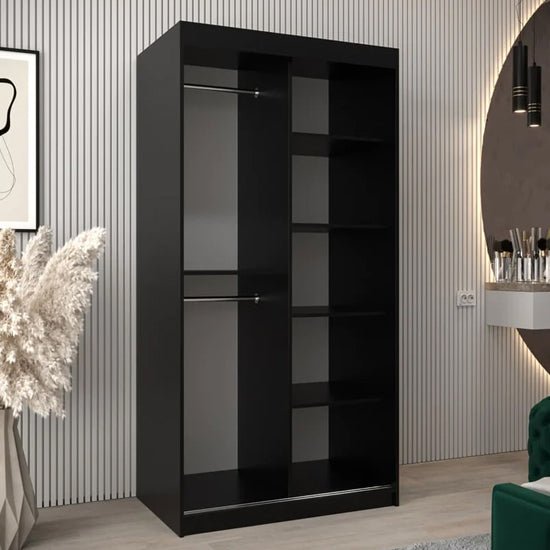 Black 100cm 2-door sliding wardrobe with mirrored front panel