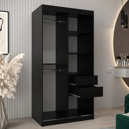 Black 2-door sliding wardrobe with mirrored door panel