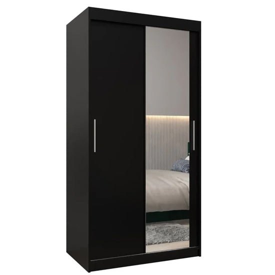 CHOICEWARDROBE Tavira black two-door sliding wardrobe with full mirrored panel