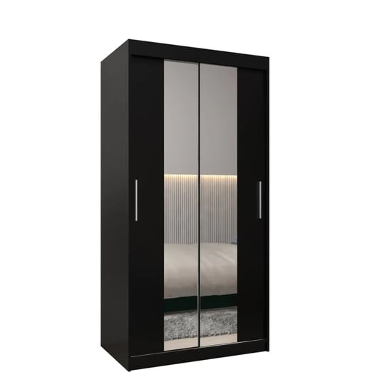 Black 2 door sliding mirrored wardrobe with full-length mirrors, 100cm width