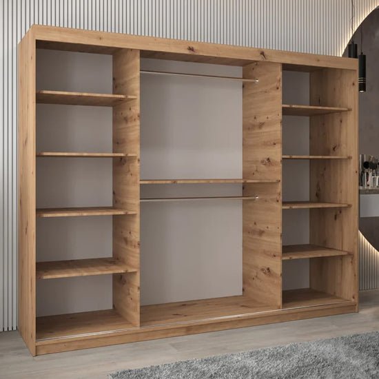 CHOICEWARDROBE Tavira 250cm Sonoma Oak sliding door wardrobe with mirrored panels