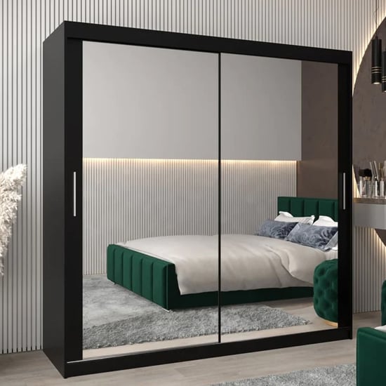 Black sliding door wardrobe with mirrored panels