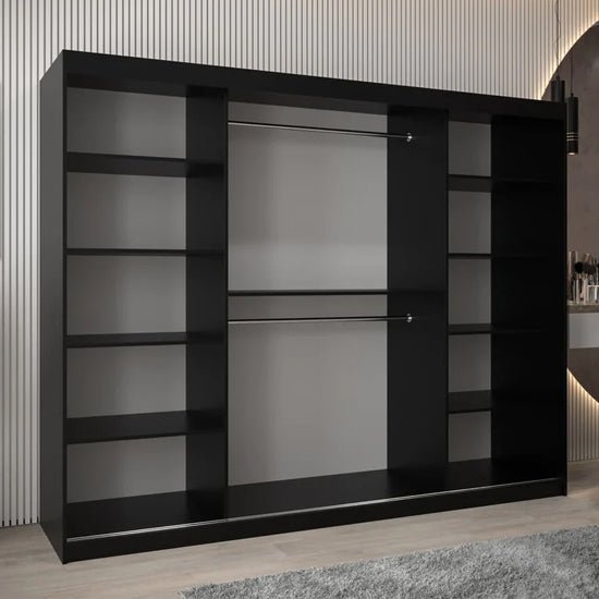 CHOICEWARDROBE Tavira 3-door sliding wardrobe, matte black finish with mirrored doors