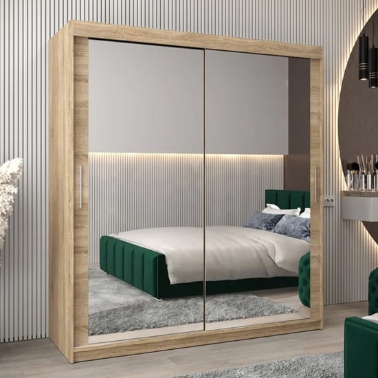 CHOICEWARDROBE Tavira 2 door sliding mirrored wardrobe in Sonoma Oak finish.
