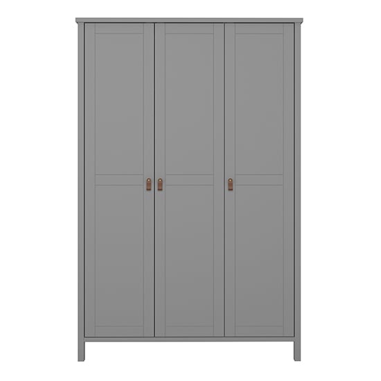 CHOICEWARDROBE Tavira 3 door grey wooden wardrobe with leather handles