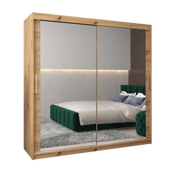 Tavira III 200cm two-door mirrored sliding wardrobe in artisan oak