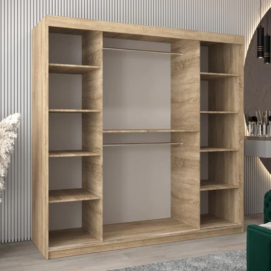 Sonoma Oak sliding door wardrobe with 2 mirrored doors