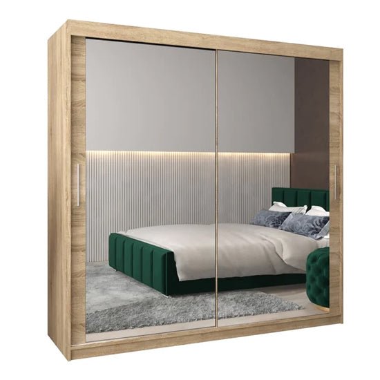 Sonoma Oak 2-door mirrored sliding wardrobe with full-length mirror panels.