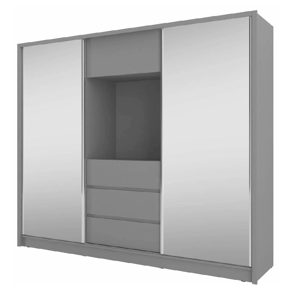 Graphite 2-door mirrored sliding wardrobe with central storage drawers and TV space