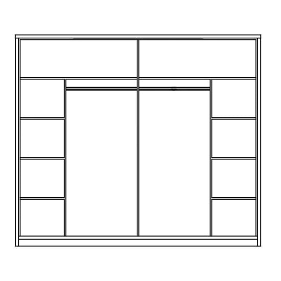 Line drawing of CHOICEWARDROBE Terni 230cm sliding wardrobe with mirrored doors and side shelving.