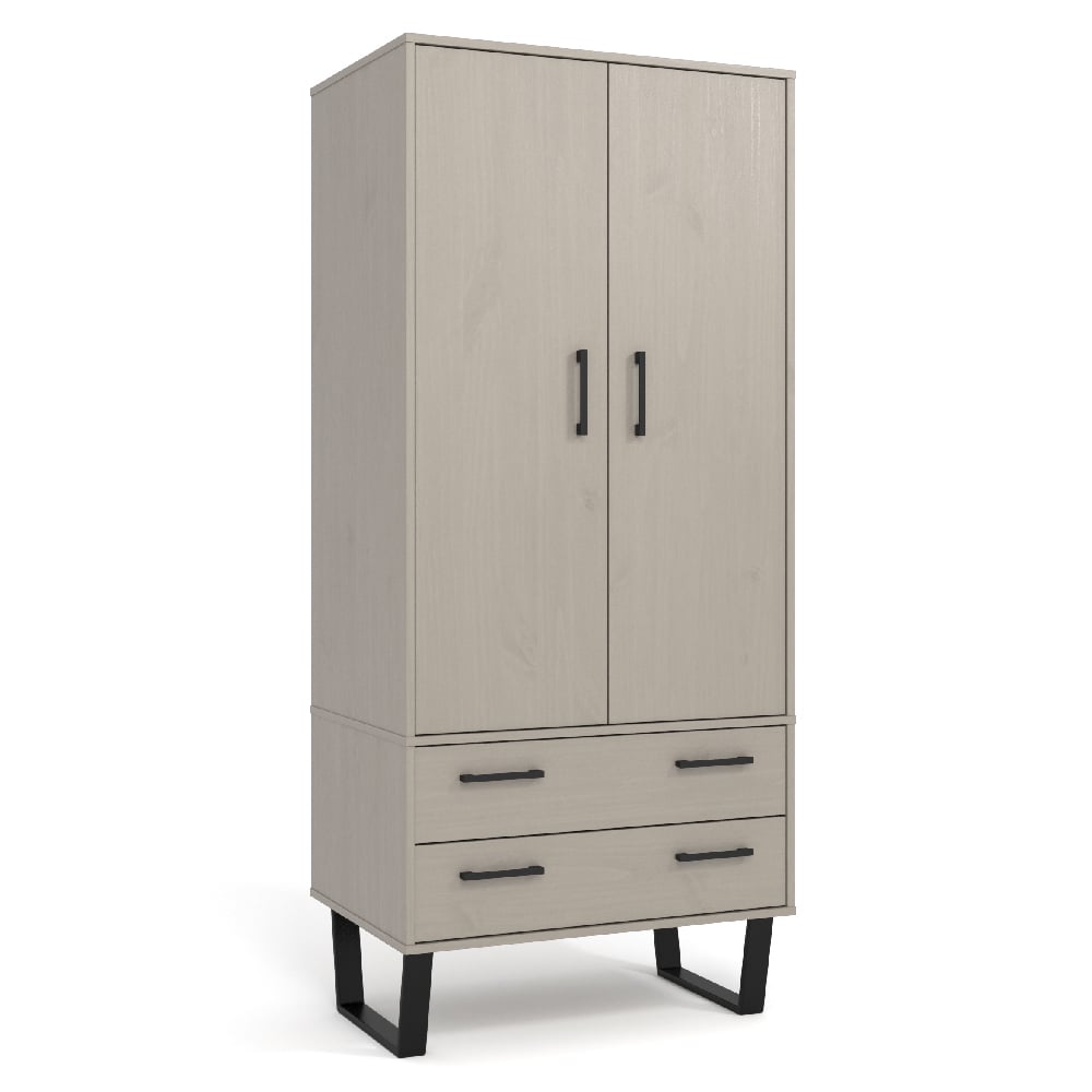 CHOICEWARDROBE 2-door, 2-drawer wardrobe: white & black finish, metal handles, raised legs.