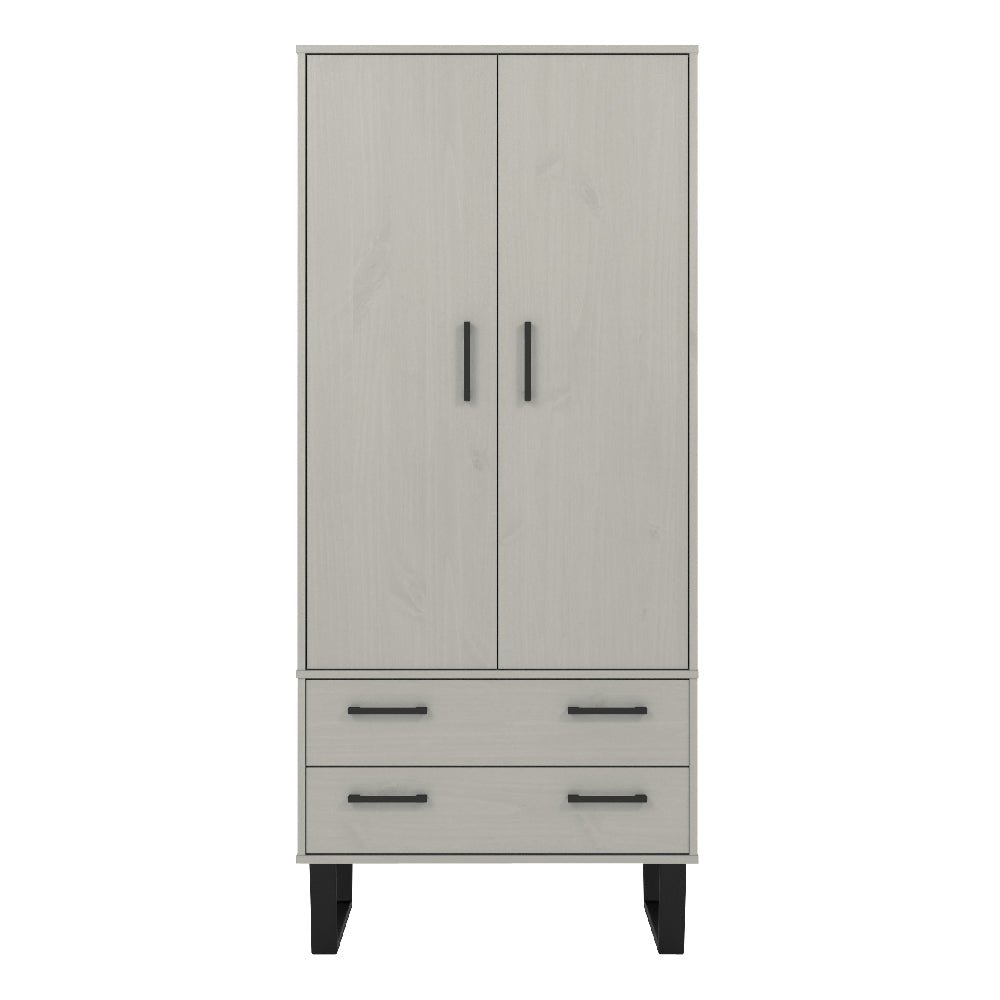 CHOICEWARDROBE Tilston white wooden wardrobe with 2 doors and 2 black drawers, black handles.
