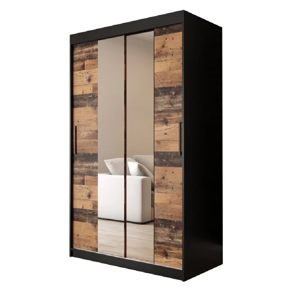 CHOICEWARDROBE Topeka 120cm dark oak & black sliding wardrobe with mirrored door