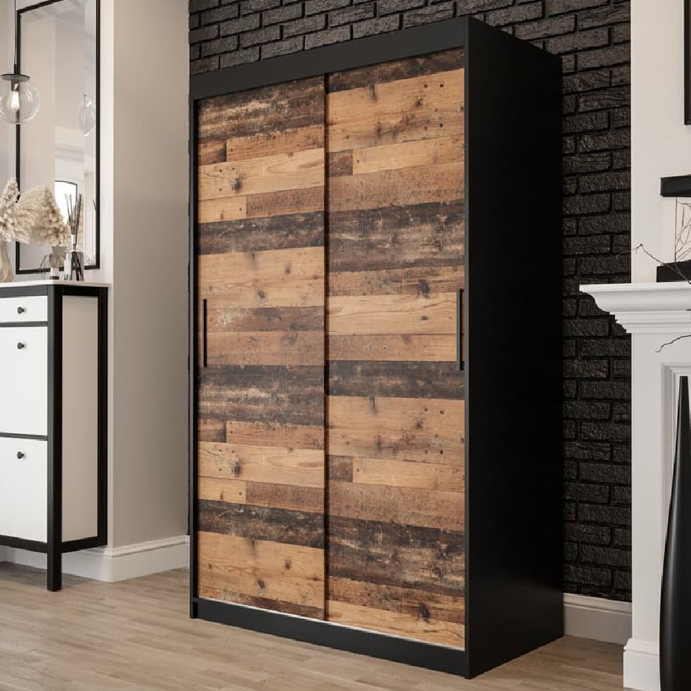 CHOICEWARDROBE 120cm Dark Oak & Black Sliding Wardrobe