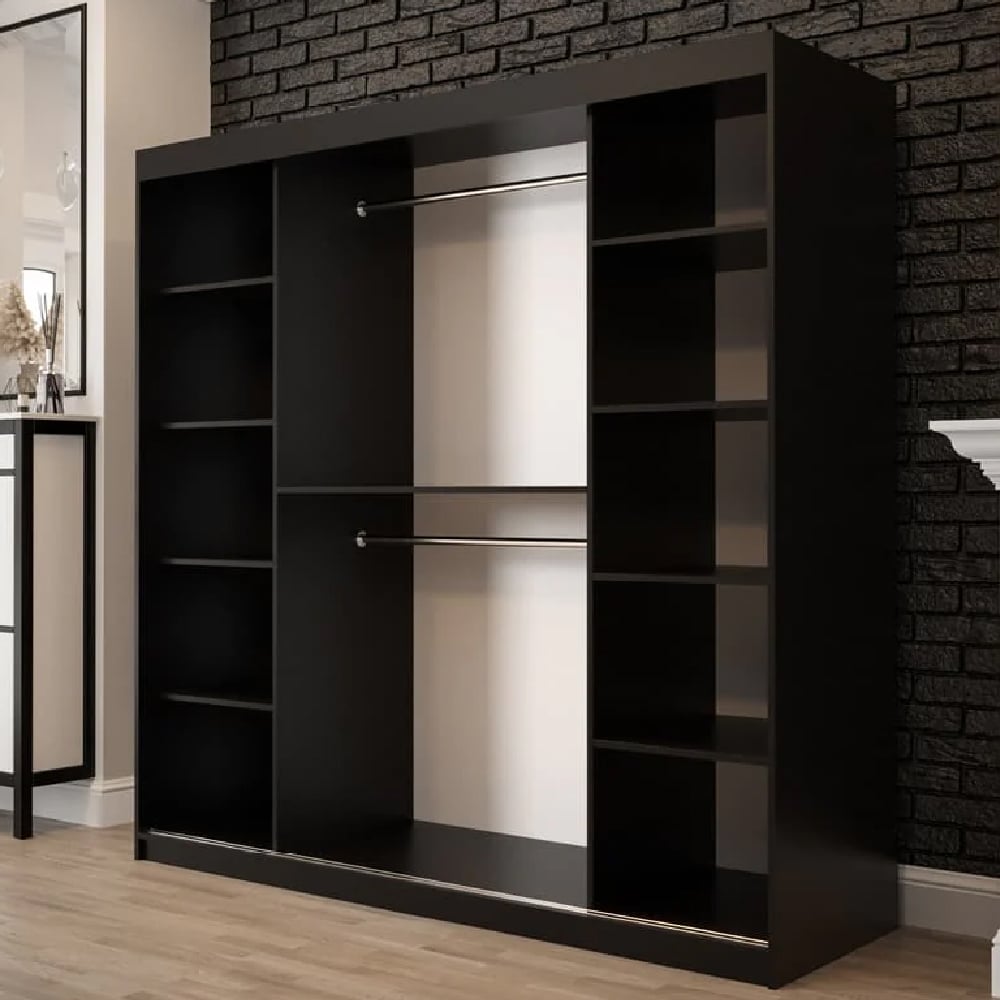 CHOICEWARDROBE Topeka 200cm 2 Door Sliding Wardrobe in Dark Oak and Black finish