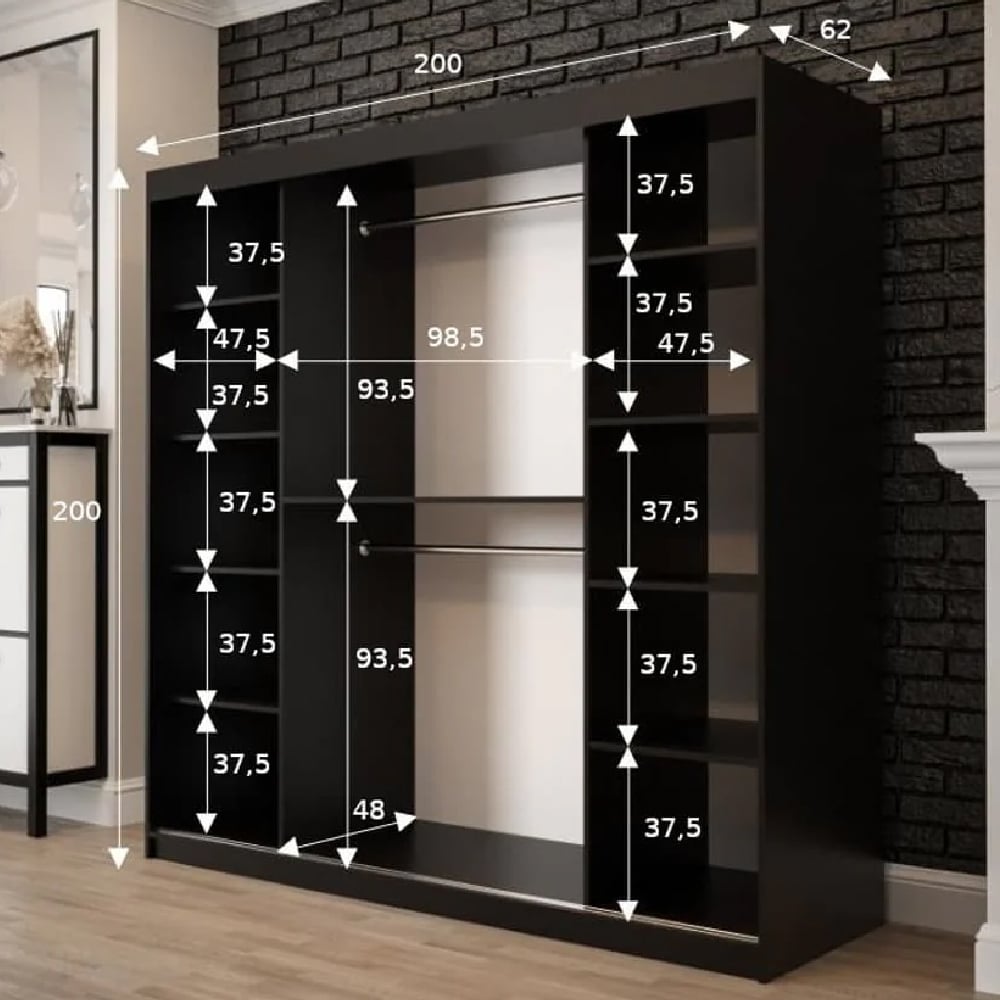 CHOICEWARDROBE Topeka 200cm 2 Door Sliding Wardrobe in Dark Oak and Black finish