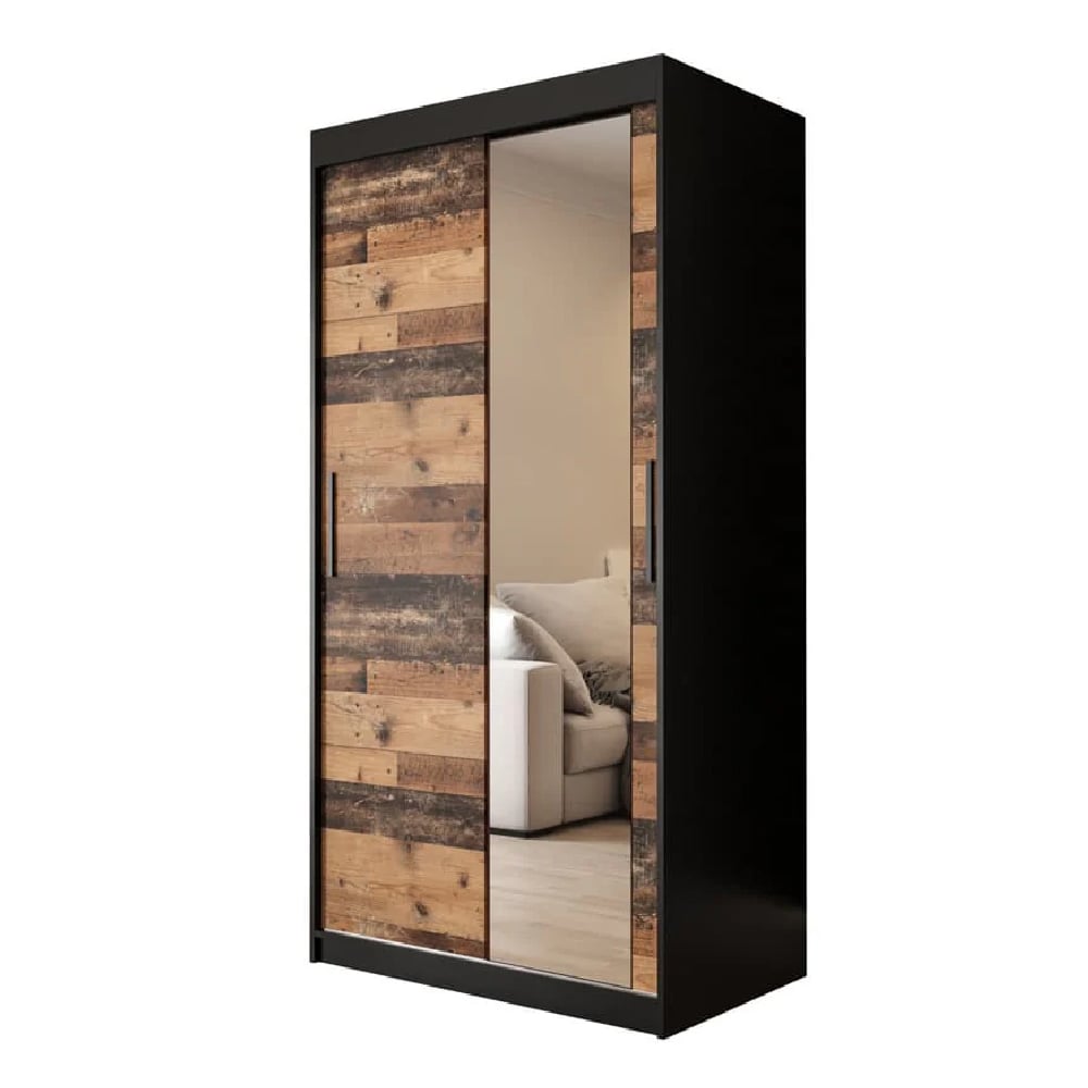 CHOICEWARDROBE Topeka 100cm Dark Oak sliding wardrobe with mirrored door