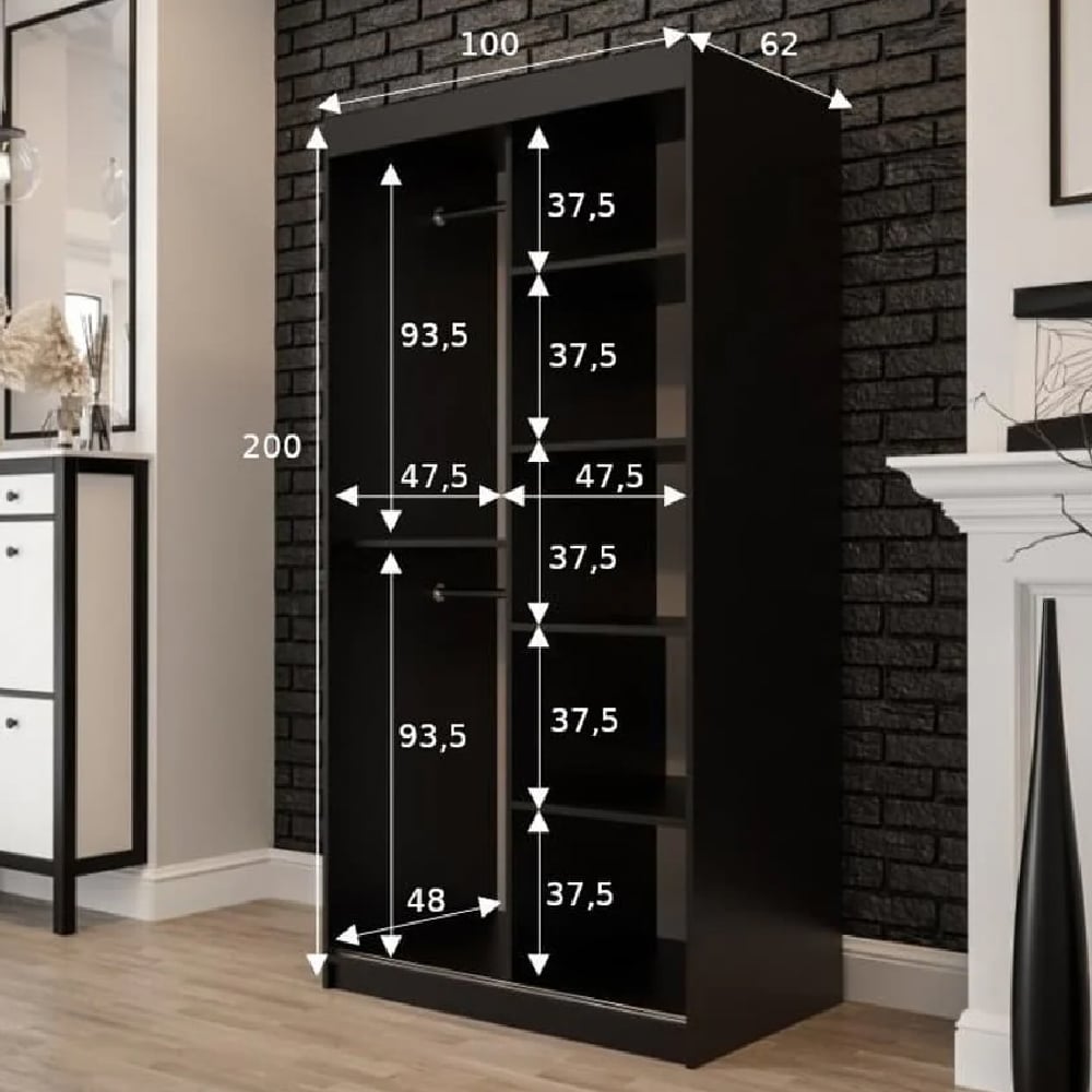 CHOICEWARDROBE Topeka 100cm dark oak 2-door sliding mirrored wardrobe dimensions