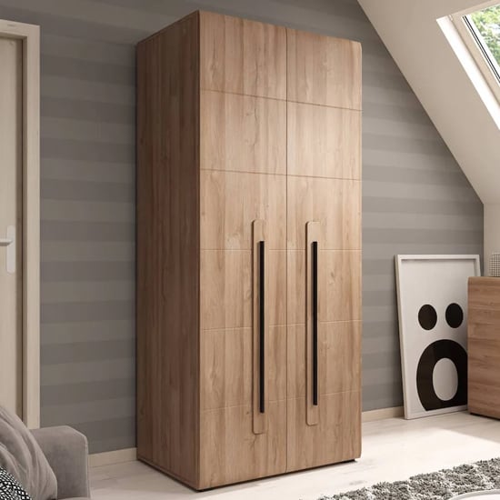 Grandson Oak finish CHOICEWARDROBE Trail 2 Door Wardrobe with tall modern handles.
