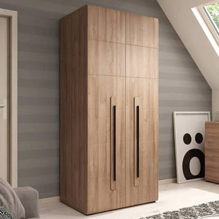 ChoiceWardrobe Trail Grandson Oak 2 Door Wardrobe with Tall Handles styled in modern bedroom interior