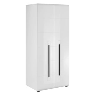 The CHOICEWARDROBE Trail 90cm White High Gloss 2 Door Wardrobe features tall vertical handles and a smooth, minimalist finish—perfect as modern hinged storage for contemporary bedrooms.