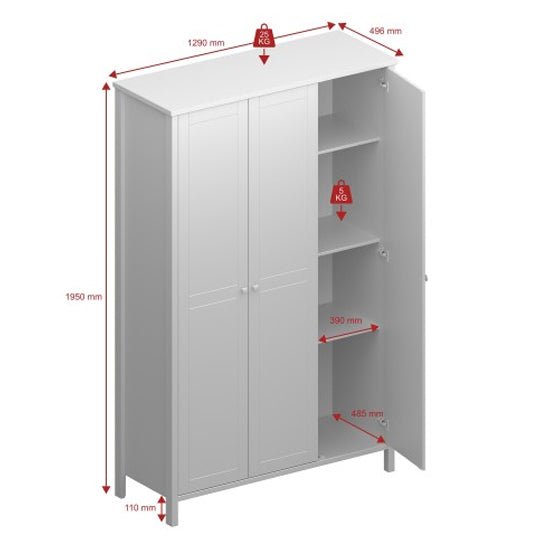 CHOICEWARDROBE Trams 3-door matt grey wardrobe, 195cm tall, Shaker style with internal shelves.