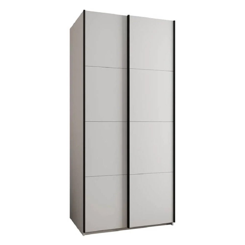 Tressaro 100cm sliding wardrobe, matte white finish with black trim, 2 doors