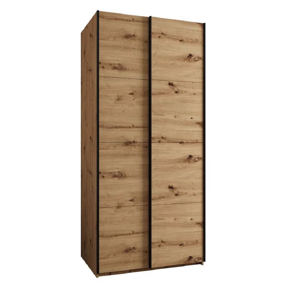 CHOICEWARDROBE Tressaro 2-door sliding wardrobe in Artisan Oak rustic grain finish with black trim.
