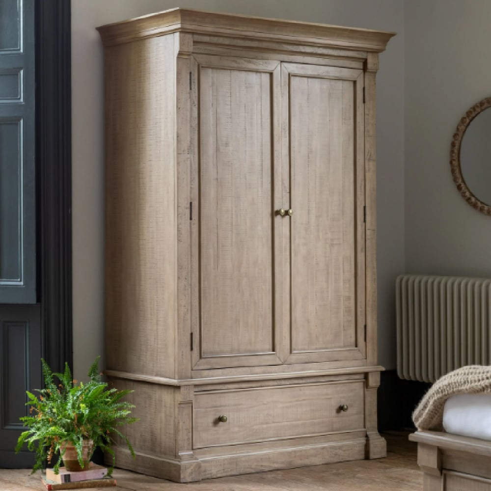 CHOICEWARDROBE Valletta natural oak wooden wardrobe, 2 doors, 1 drawer, classic panelled design.