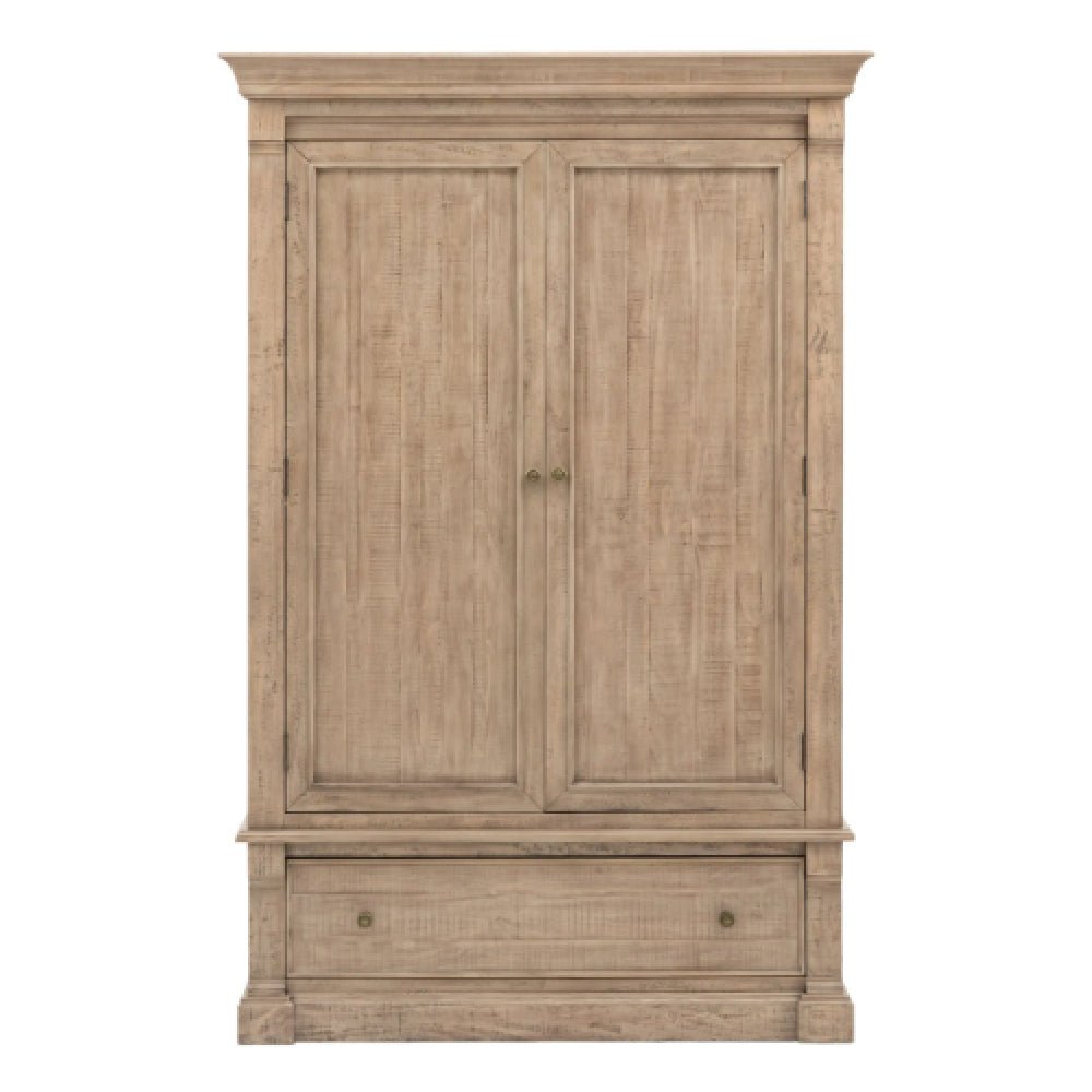 CHOICEWARDROBE Valletta natural oak wooden wardrobe with 2 paneled doors and 1 drawer with antique handles