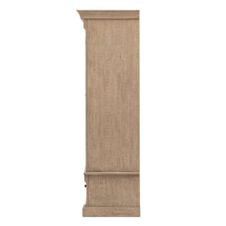 Side view of the CHOICEWARDROBE Valletta Wooden Wardrobe, 140cm in natural oak with a classic panelled design, antique handles, deep storage drawer, flat base, straight sides, and slightly extended top edge.