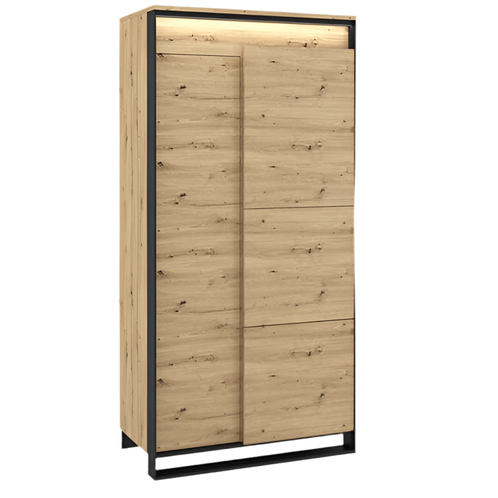 CHOICEWARDROBE Varen 95cm two-door hinged wardrobe in artisan oak with black frame and LED lighting.