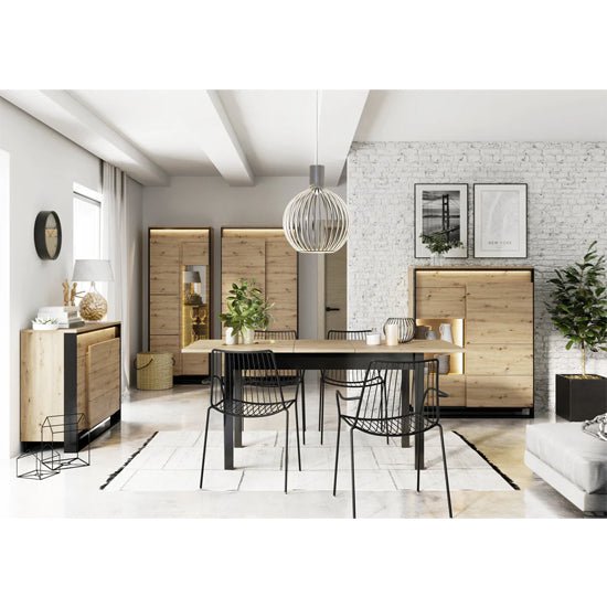CHOICEWARDROBE Varen 95cm 2-door hinged wardrobe in artisan oak with black frame and LED light.