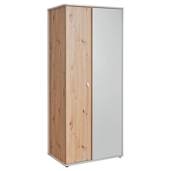CHOICEWARDROBE Varna 84cm 2-door wardrobe in oak and pearl grey finish.