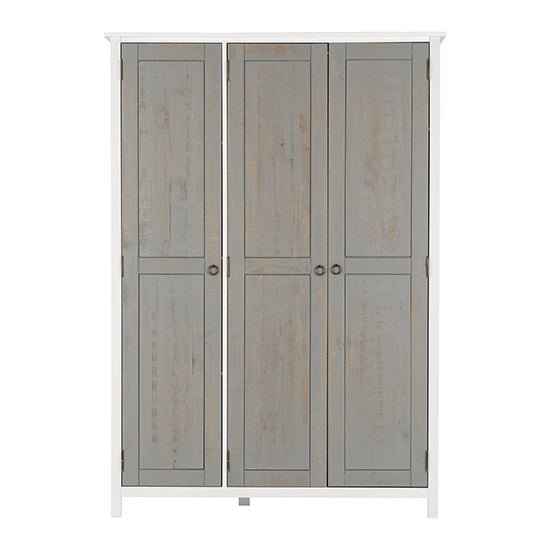 CHOICEWARDROBE Verox 3 door wardrobe, white and grey wooden finish with panelled doors.