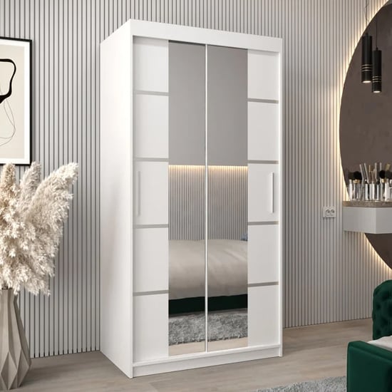 CHOICEWARDROBE Vevey 100cm white sliding door wardrobe with mirrored panels