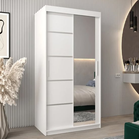 CHOICEWARDROBE Vevey 100cm white sliding wardrobe with mirrored door