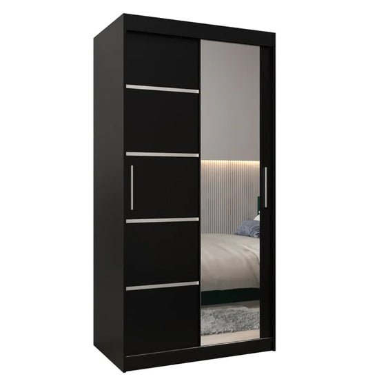 CHOICEWARDROBE Vevey 2-door black matte sliding mirrored wardrobe