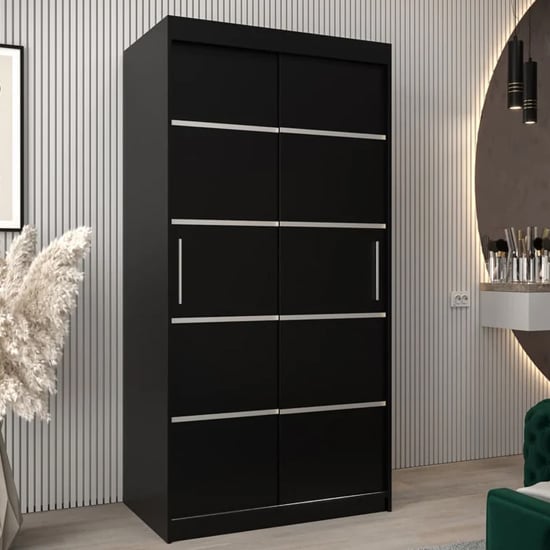 CHOICEWARDROBE Vevey 2 door black sliding wardrobe with chrome detailing