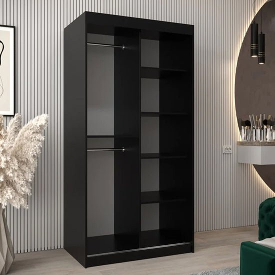CHOICEWARDROBE Vevey 100cm black 2 door sliding wardrobe with chrome detailing