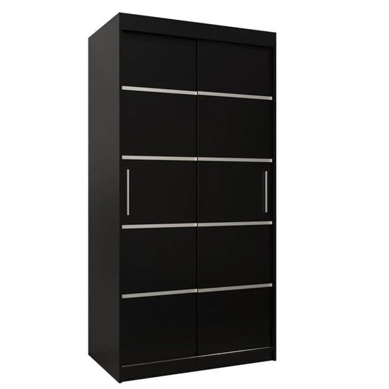 CHOICEWARDROBE Vevey 100cm 2-door black sliding wardrobe with chrome detailing.