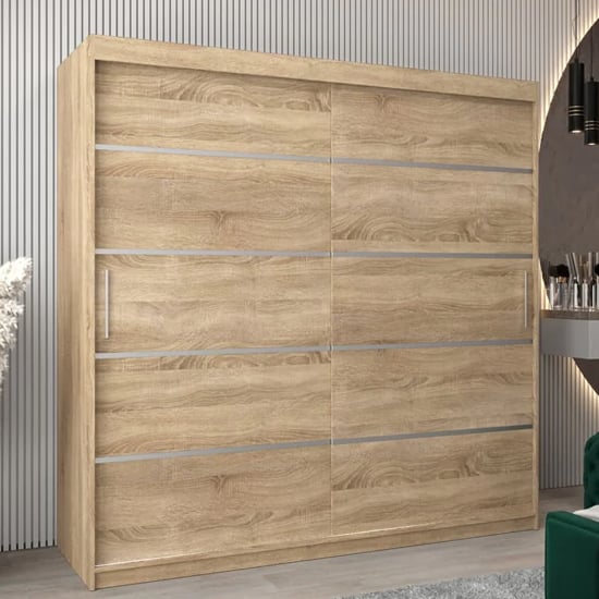 CHOICEWARDROBE Vevey 200cm 2 door Sonoma Oak sliding wardrobe with silver stripes