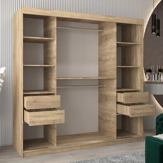 CHOICEWARDROBE Vevey 200cm oak sliding wardrobe with central mirrored door