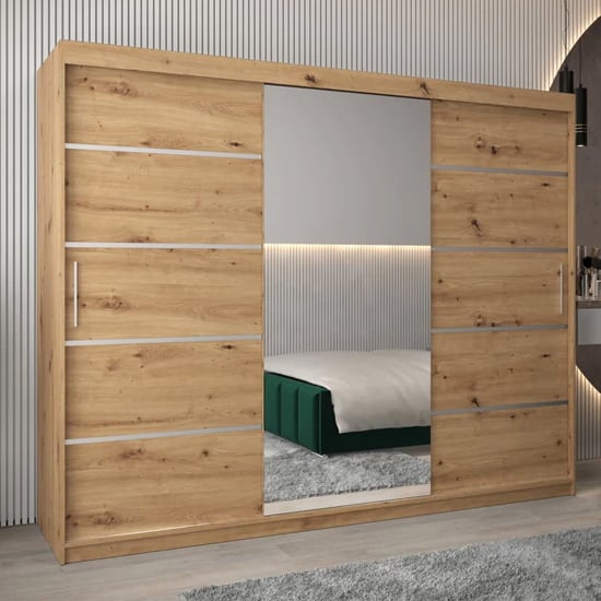 CHOICEWARDROBE Vevey 3 door sliding mirrored wardrobe in artisan oak finish