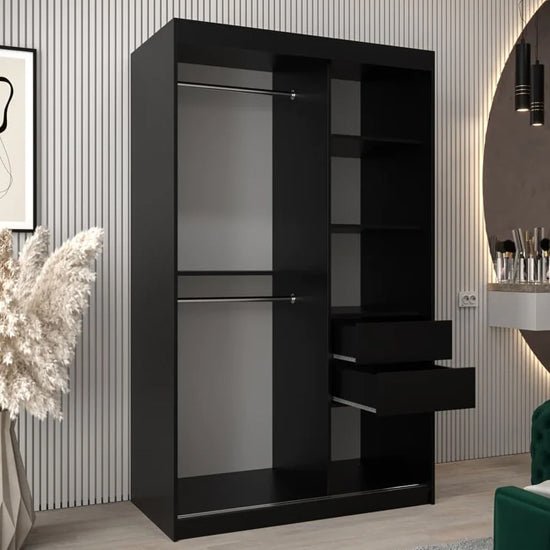 CHOICEWARDROBE Vevey 120cm black sliding wardrobe with a mirrored door