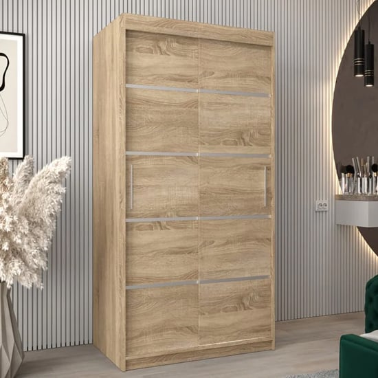 CHOICEWARDROBE Vevey I 100cm 2 door sliding wardrobe in Sonoma Oak finish